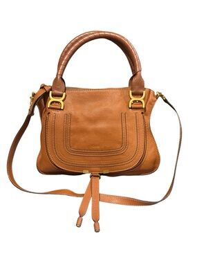 Chloe Marcie Tan Brown Leather Double -2way Carry Satchel Auth